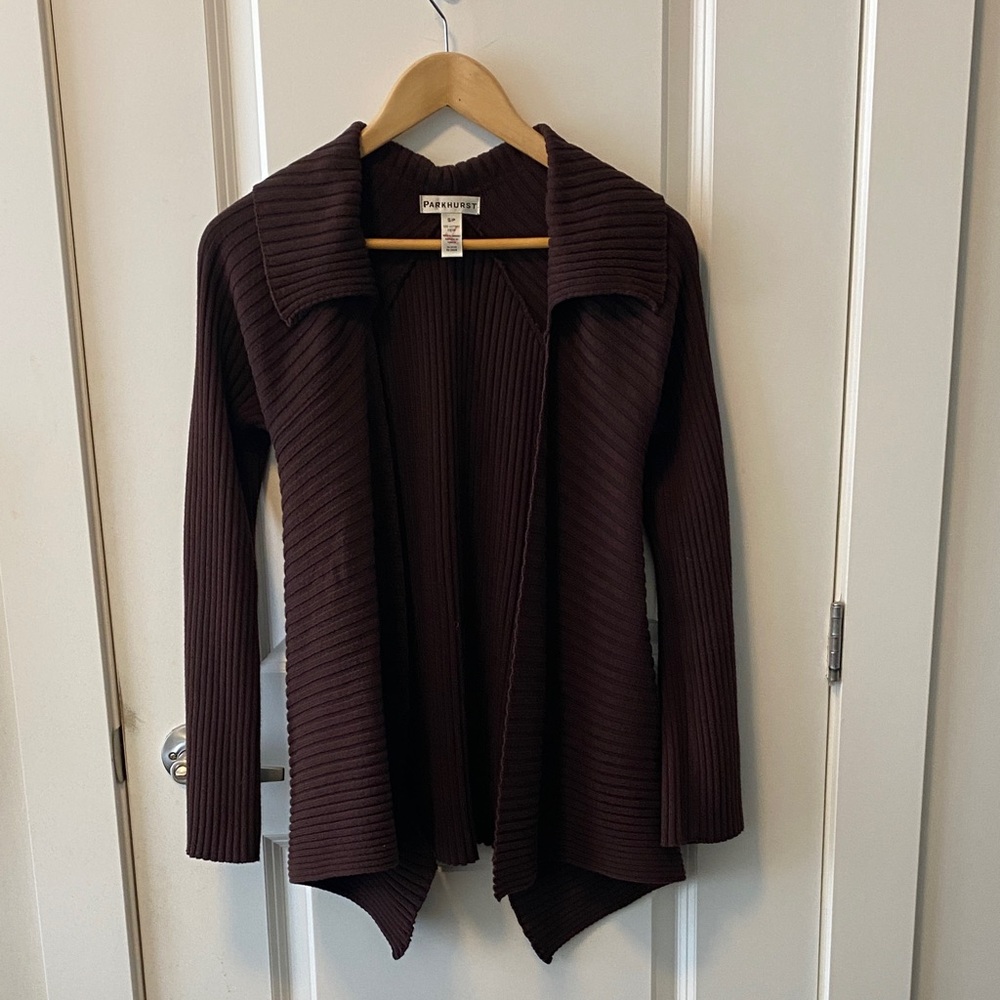 Parkhurst Chocolate Ribbed School Office Career Cozy Cardigan Sweater
